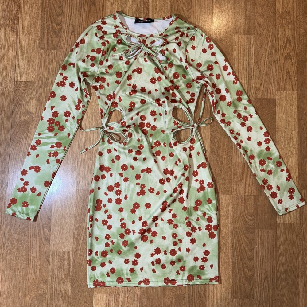 Women's Long Sleeve Bodycon Dress Butterfly Cutout Y2K Party Sexy Size 6